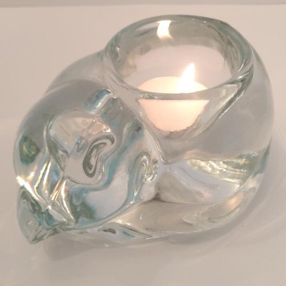 Vintage Indiana Glass Curled Up Sleeping Cat Candle Holder